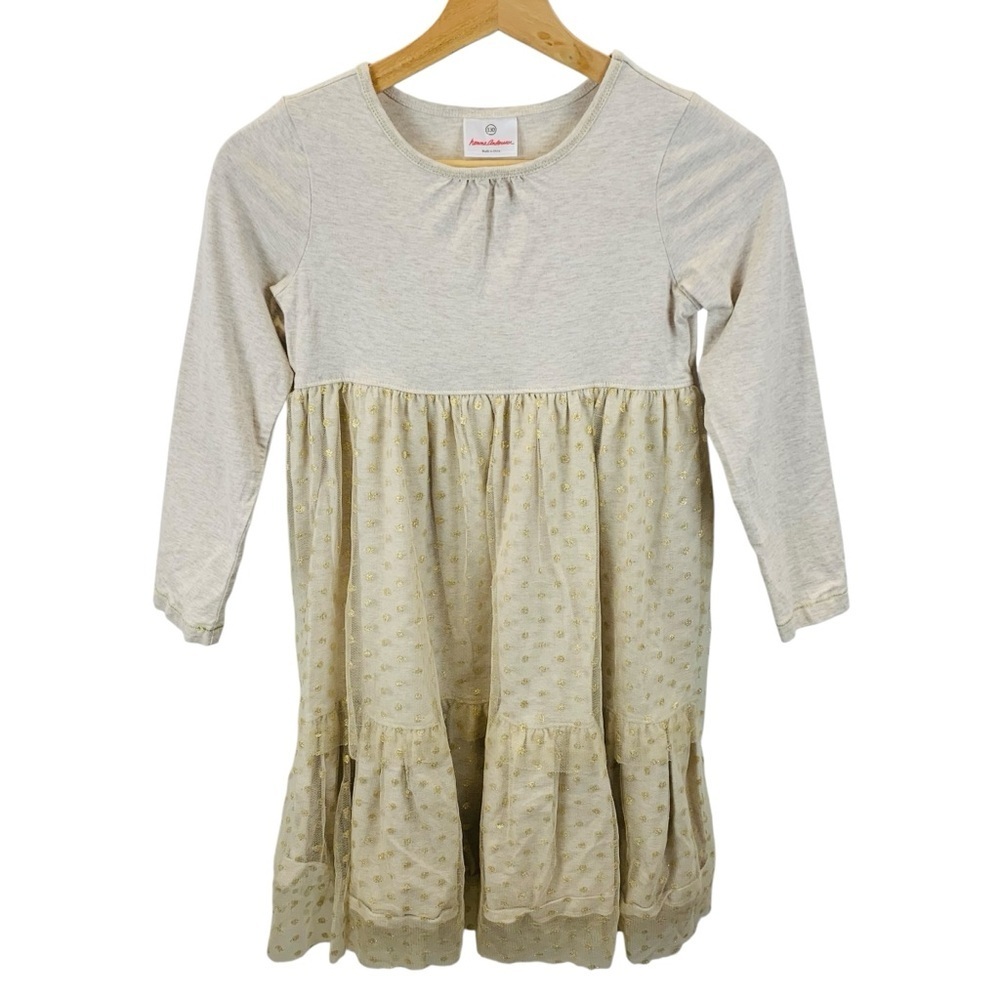 Hanna Andersson sz 8 (130 cm) Gold Tulle Polka Dot Long Sleeve Dress Holiday